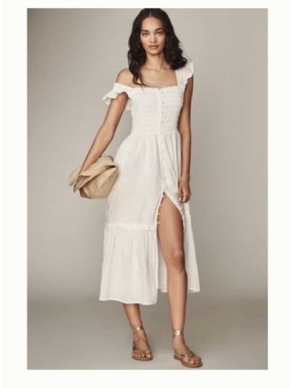 Anthropologie Peregrine Square-Neck Midi Dress White Medium